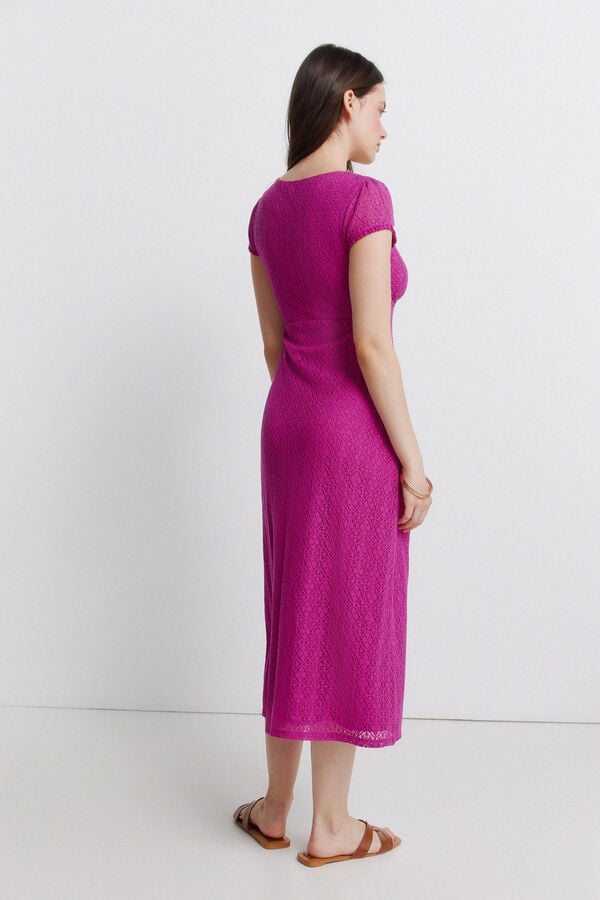 Springfield Vestido midi em crochet com bot&otilde;es rosa