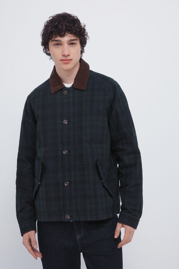 Springfield Parka xadrez com gola de veludo cotelê verde