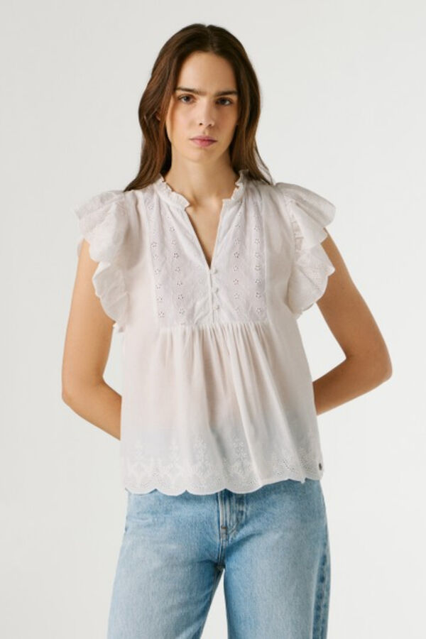 Pepe Jeans Camisa manga borboleta bege