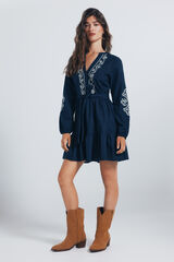 Springfield Vestido corto camisero bordados azul