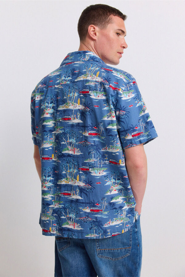 Springfield Camisa de manga curta bowling estampada azul