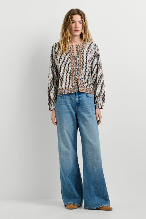 Pepe Jeans Casaco bordado combinado bege