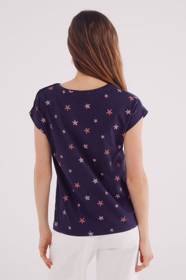 Springfield Printed shoulder buttons T-shirt blue