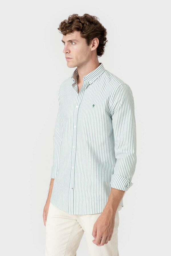 Celopman Camisa Oxford de riscas verde