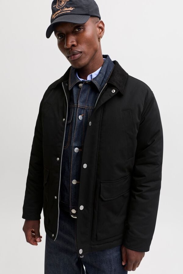 Jack & Jones Blus&atilde;o curto com colchetes preto