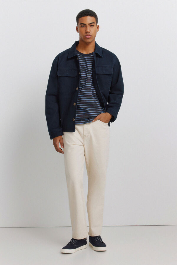 Springfield T-shirt de piqu&eacute; &agrave;s riscas azul