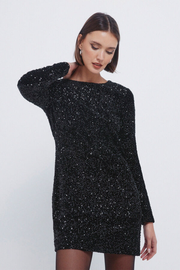 Springfield Vestido curto de lantejoulas preto