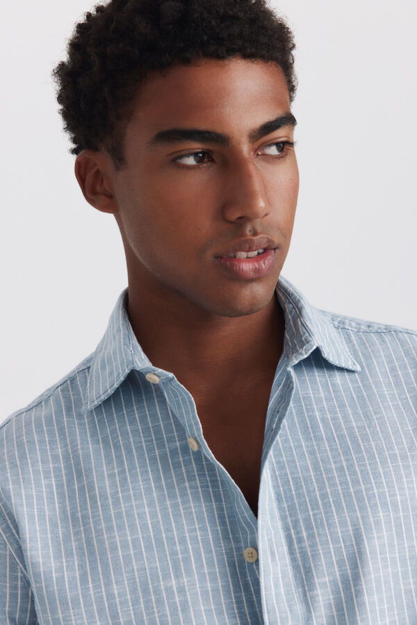 Springfield Camisa tipo linho &agrave;s riscas azul