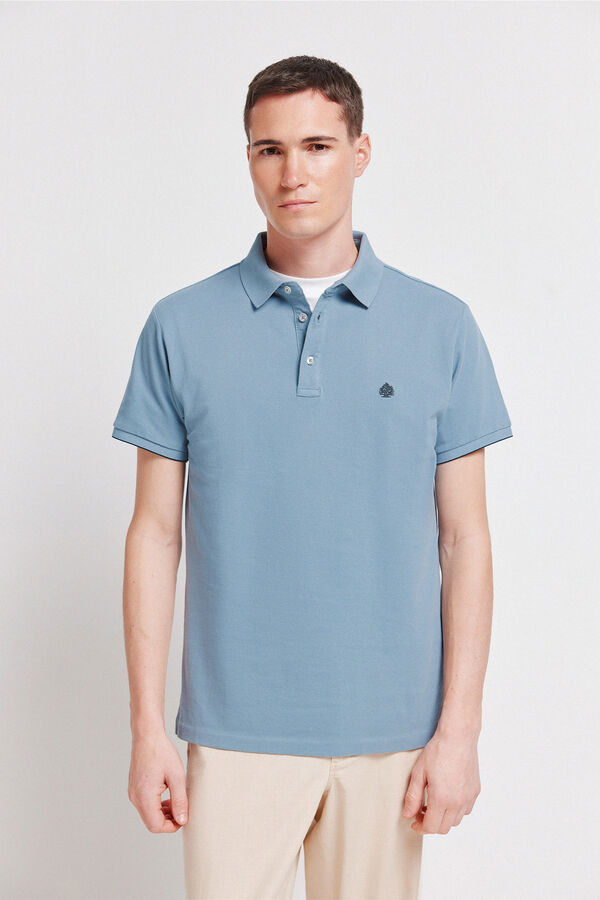 Springfield Polo piqu&eacute; punho em contraste slim fit azul