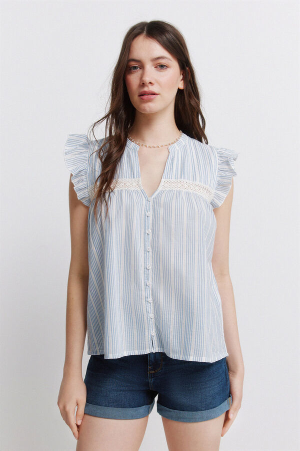 Springfield Blusa rom&aacute;ntica pliegues turquesa