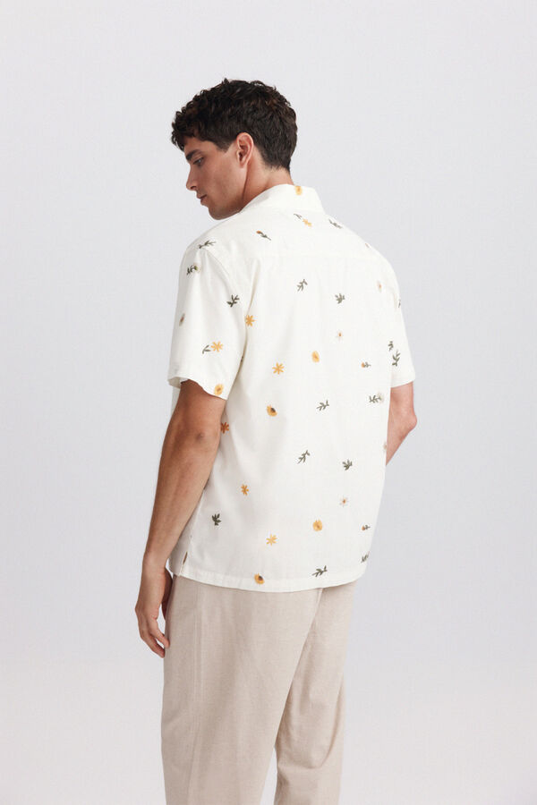 Springfield Camisa bowling de manga curta com bordado floral azul