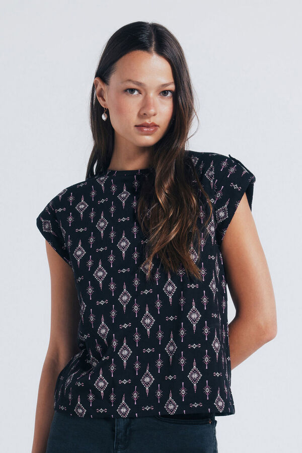 Springfield Printed T-shirt with loop sleeves black