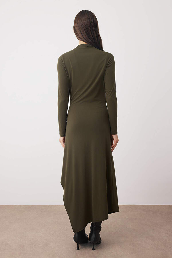 Trendyol Vestido midi de gola alta Caqui escuro