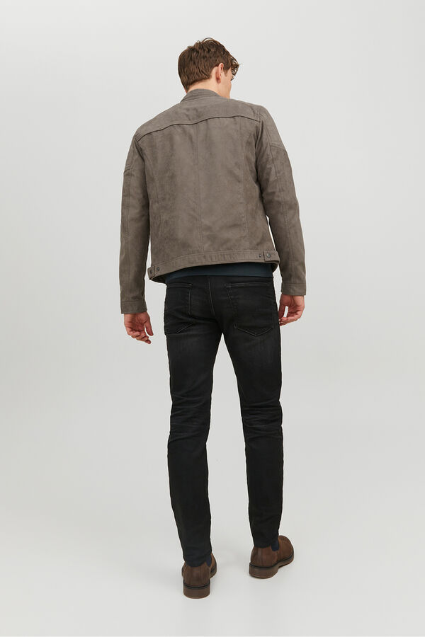 Jack & Jones Casaco de motoqueiro com efeito camur&ccedil;a cinzento