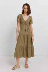 Springfield Vestido midi folhos bege