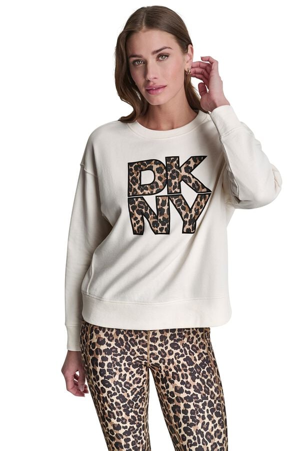 DKNY Sweatshirt gola redonda logo bege