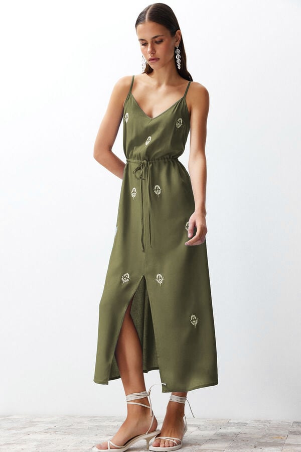 Trendyol Vestido largo cord&oacute;n ajustable kaki