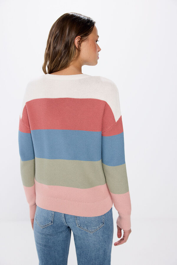 Springfield Colour block cotton striped jumper natural