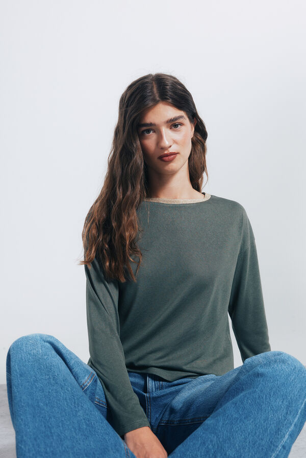 Springfield Camiseta gola lurex Caqui escuro