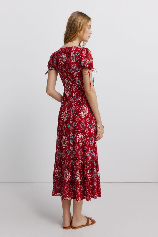 Springfield Vestido de manga curta com la&ccedil;os vermelho