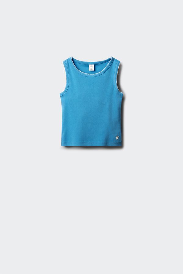 Springfield Kids Top canelado bordado contraste menina azul