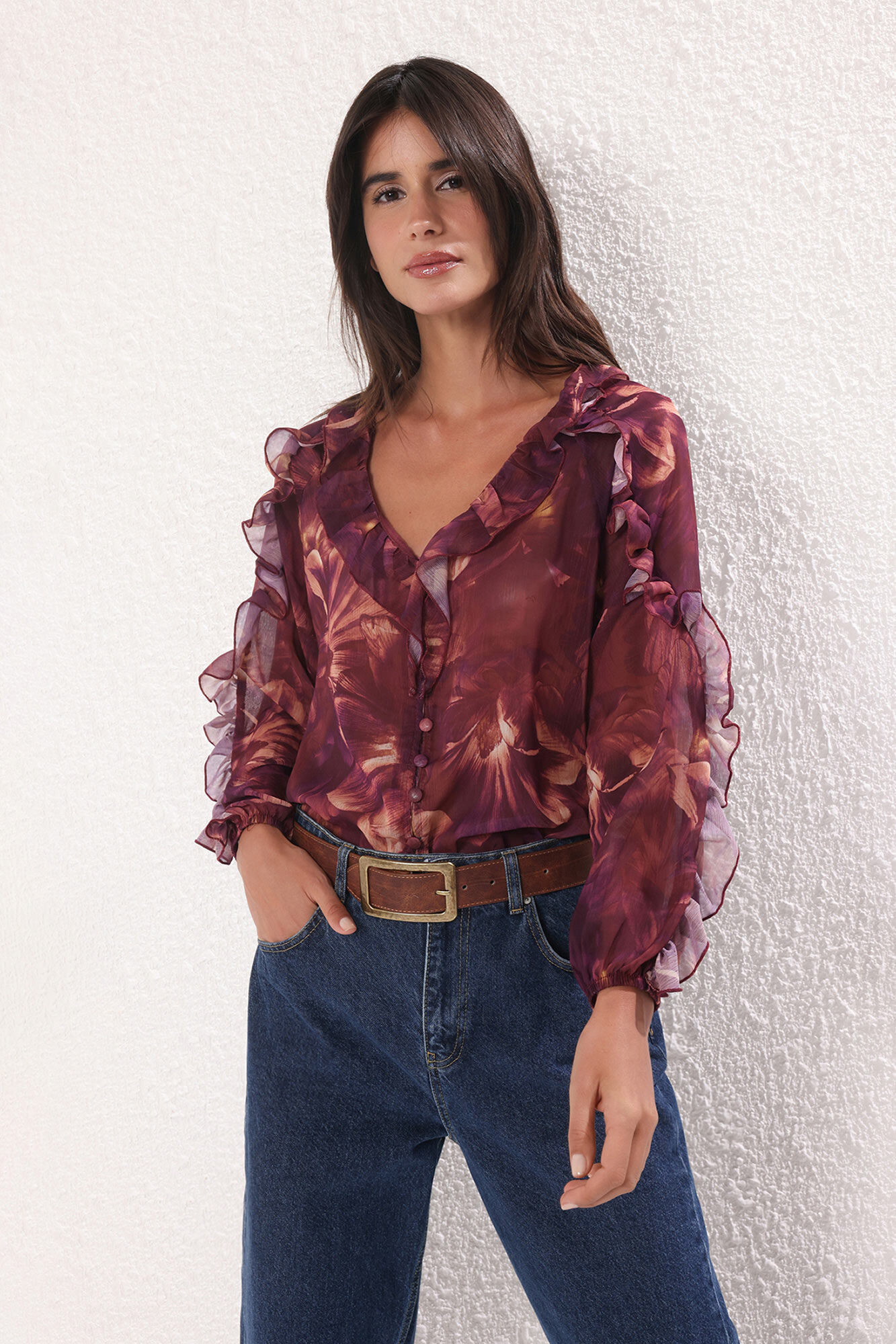 Trendyol Blusa fluida com folhos