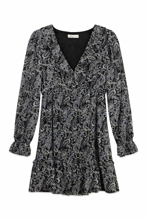 Springfield Vestido curto estampado manga comprida preto