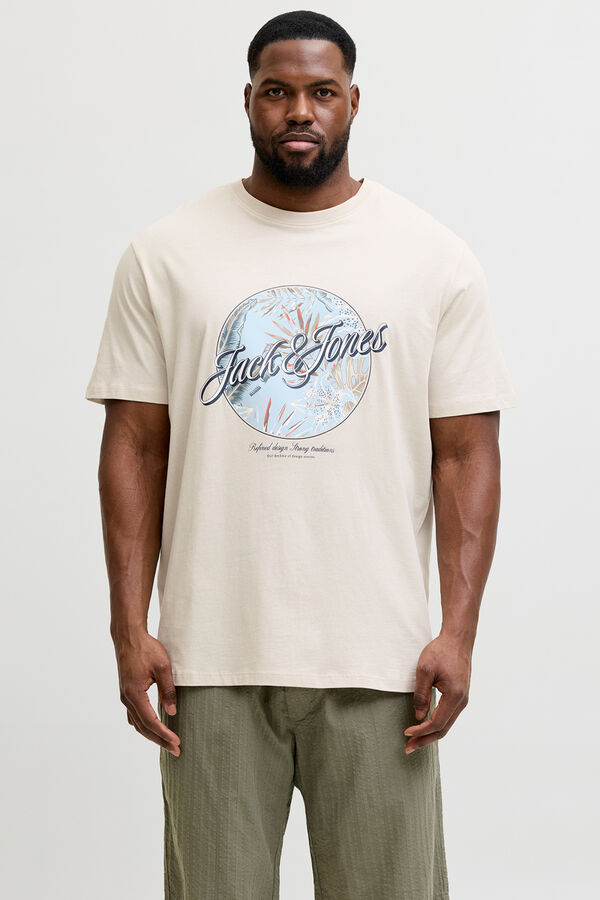 Jack & Jones PLUS T-shirt de algod&atilde;o estampada bege