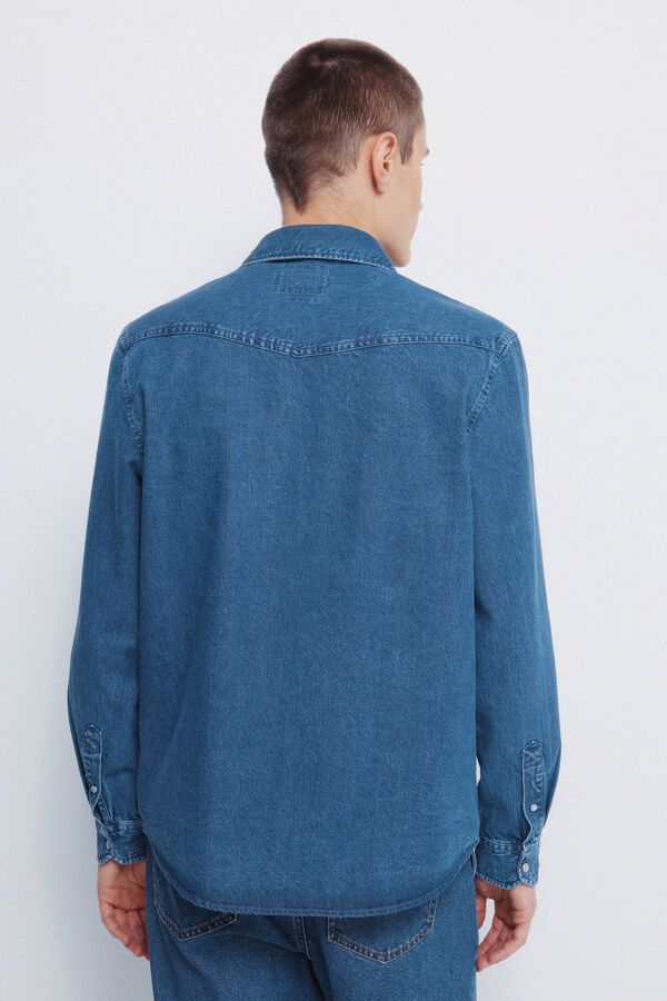 Springfield Camisa jeans com cintado = entallado azul