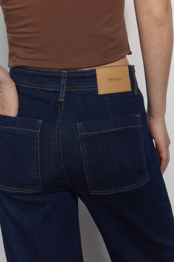 Springfield Jeans perna larga cintura alta azul