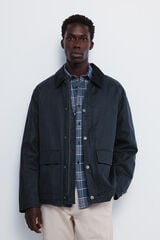 Springfield Parka curta com gola de veludo cotelê azul