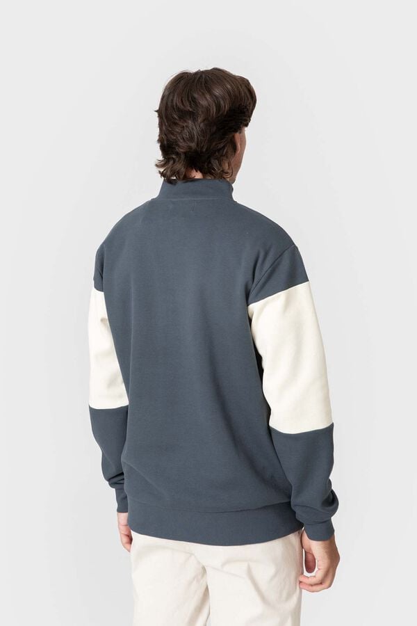Celopman Sweatshirt com pain&eacute;is, fecho-&eacute;clair e estampado azul