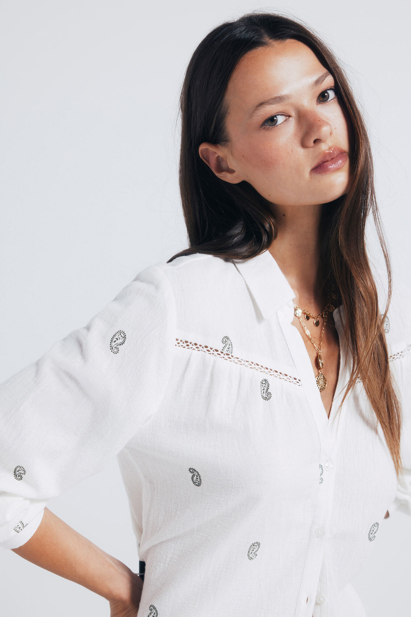 Springfield Camisa bordada em renda