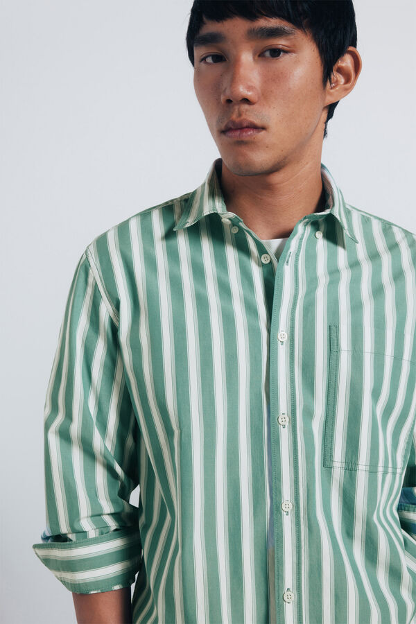 Springfield Camisa de popelina riscas verde