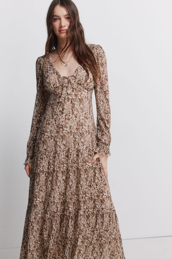 Springfield Vestido midi estampado castanho