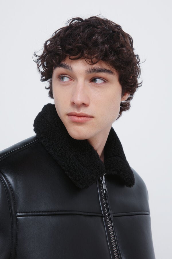 Springfield Blusão aviador dupla face com efeito couro preto