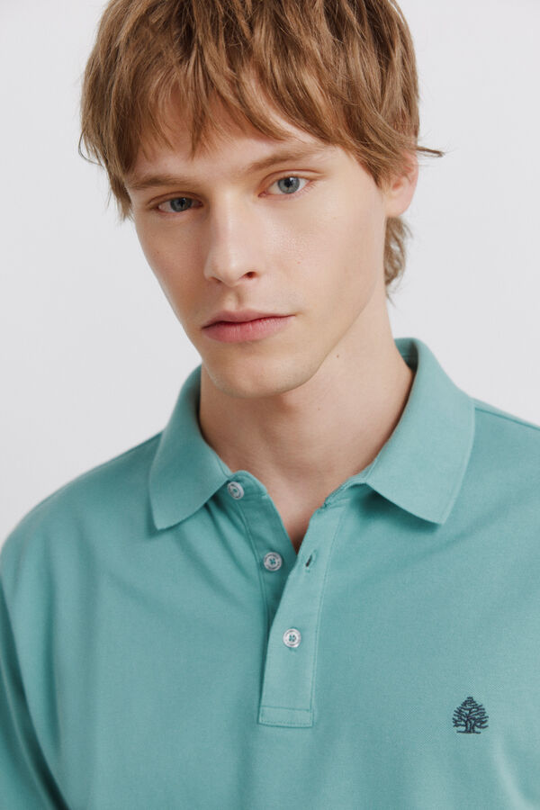 Springfield Polo piqu&eacute; punho em contraste slim fit azul