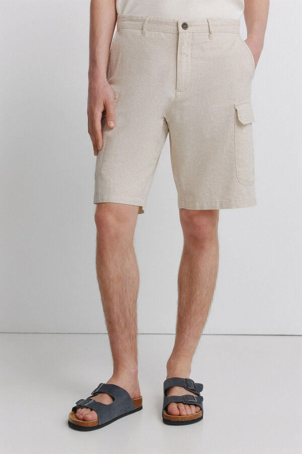 Springfield Bermudas de linho cargo comfort fit branco
