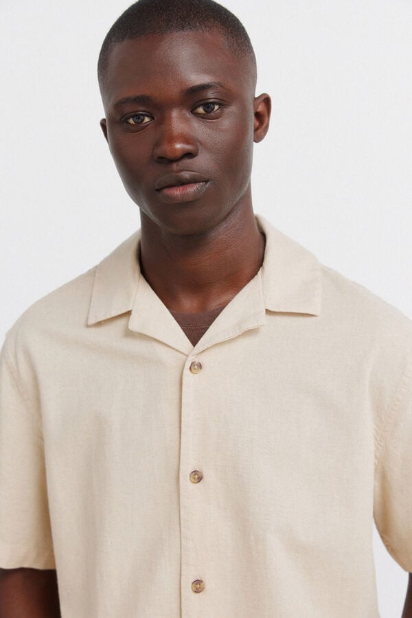 Springfield Linen bowling short sleeve shirt grey