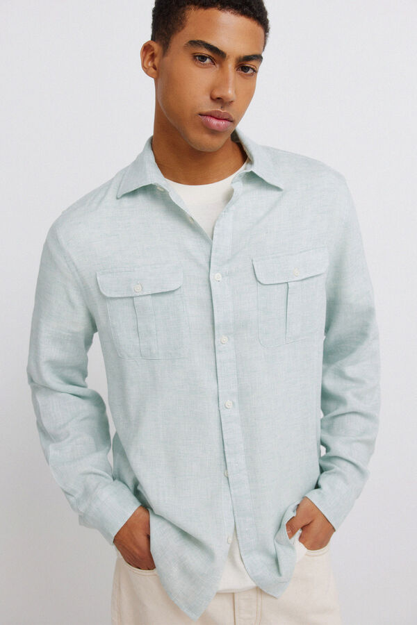 Springfield Camisa em linho e viscose com bolsos verde