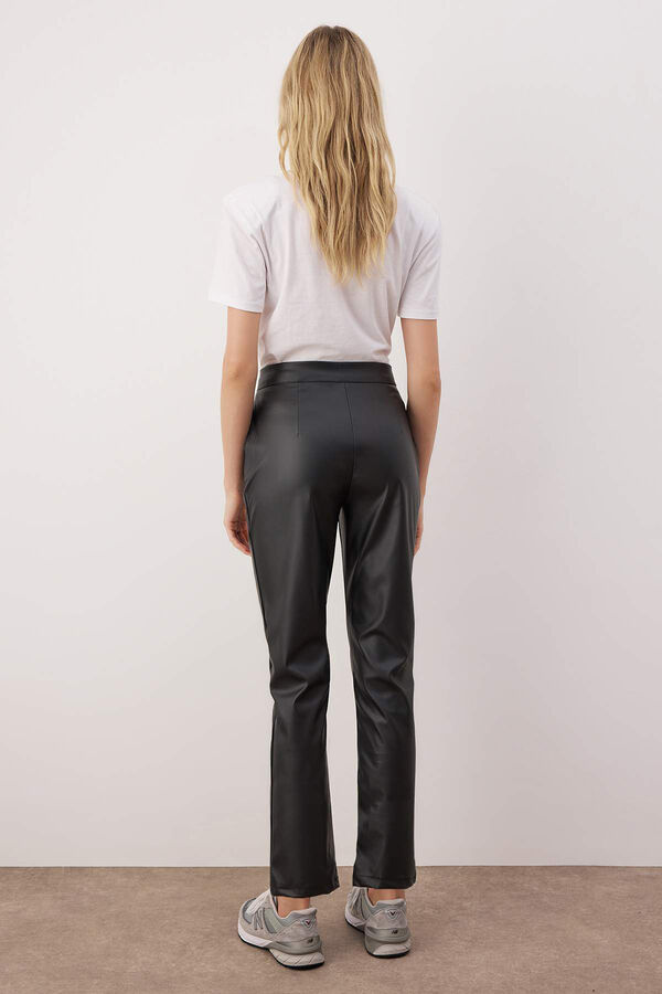 Trendyol Cal&ccedil;a efeito pele de cintura alta preto