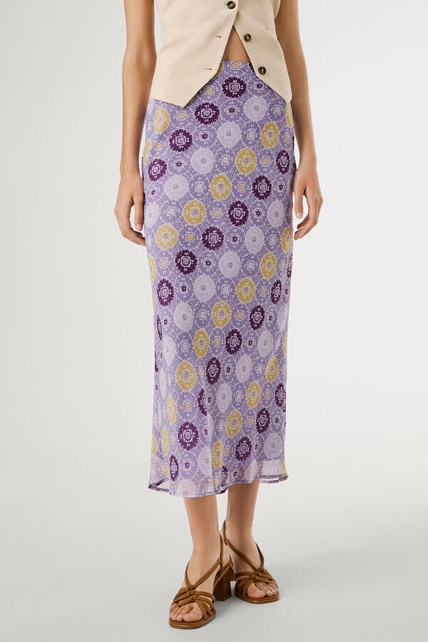 Pepe Jeans Falda midi fluida con estampado. morado/lila