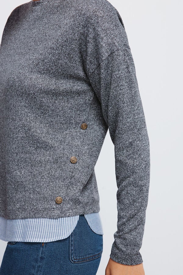 Springfield T-shirt combinada com botões laterais cinzento