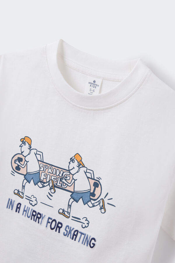 Springfield Camiseta print skater niño marfil