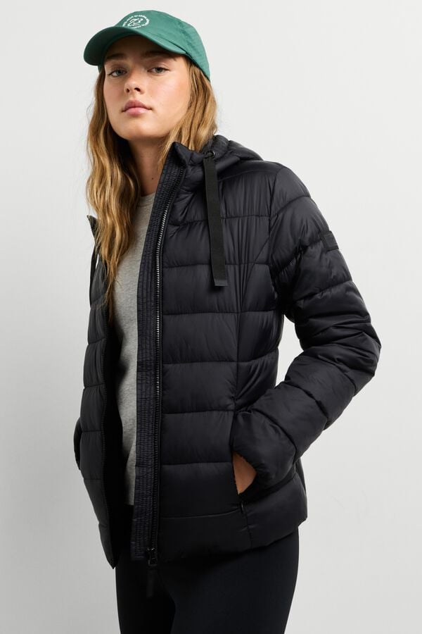 Pepe Jeans Sobretudo acolchoado com capuz e bolsos preto
