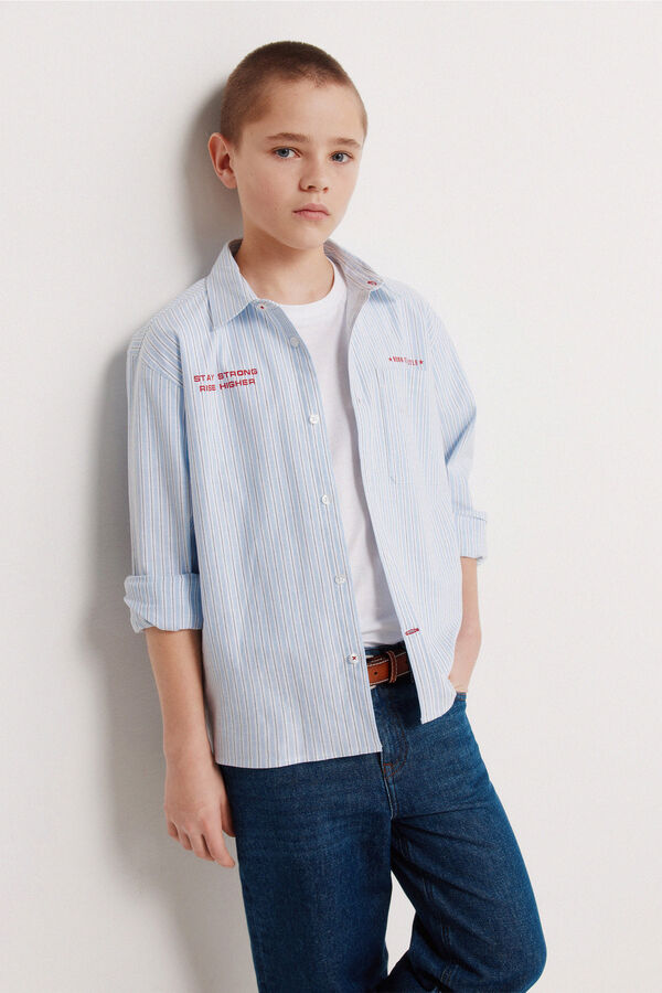 Springfield Kids Camisa em popelina de riscas para menino azul