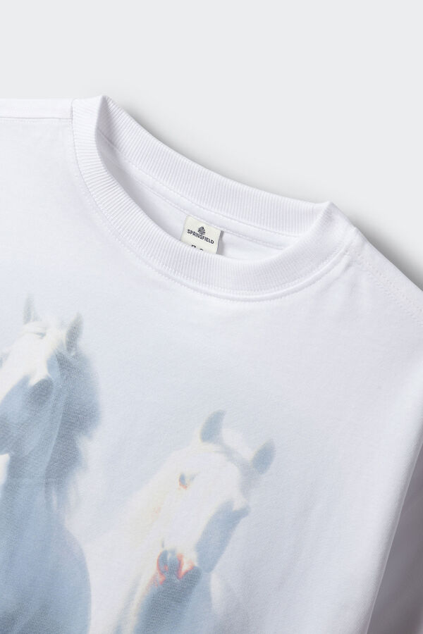 Springfield Kids T-shirt manga curta com estampado de cavalo para menina branco