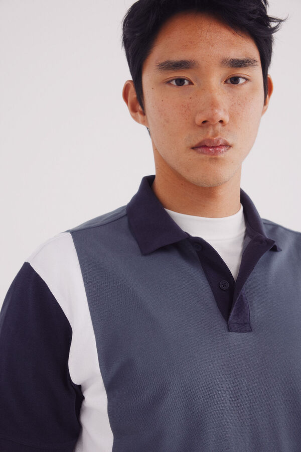 Springfield regular fit vertical striped piqué polo blue