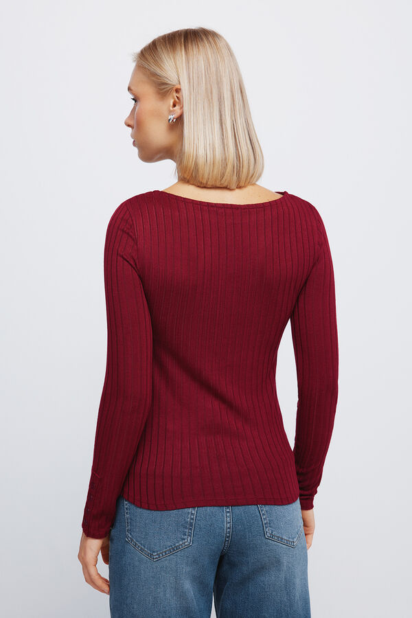 Springfield T-shirt com decote canoa canelado estampado