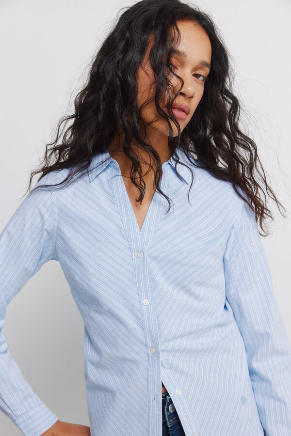 Springfield Camisa Oxford de algod&atilde;o com decote em V azul